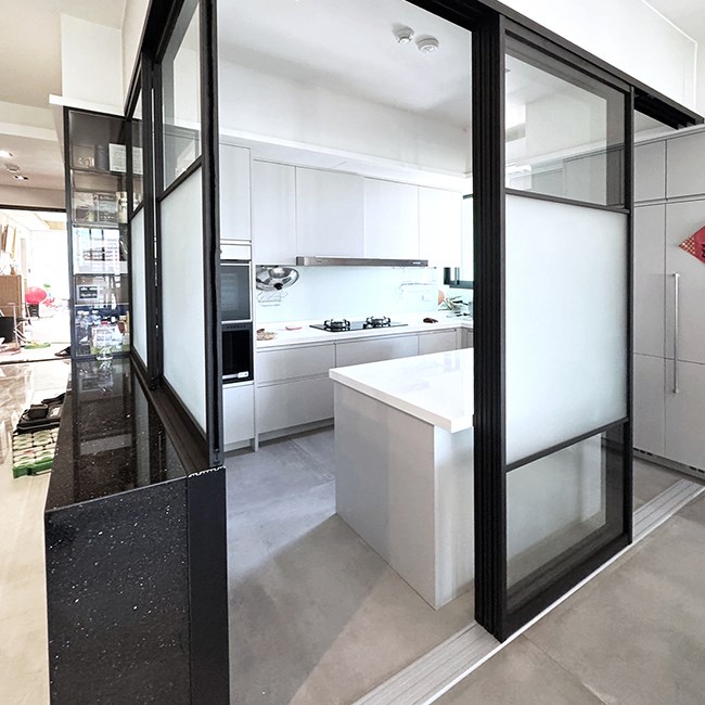 L型垂壁地軌式鋁框拉門WL359(屏風+拉門)