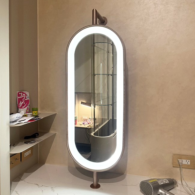 旋轉復古倒L型不鏽鋼框噴砂光源燈鏡-玫瑰金