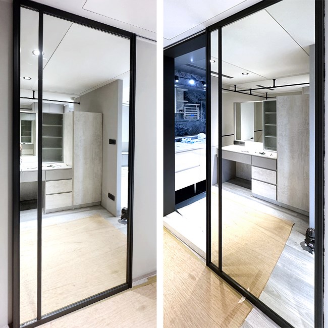 懸吊式雙面鋁框拉門(鏡面+玻璃)WL369
