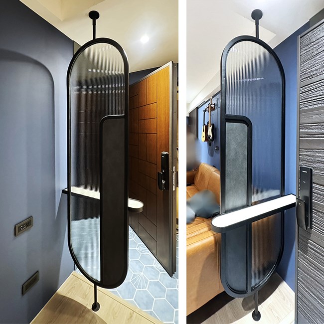 造型黑框圓弧層板鐵框屏風