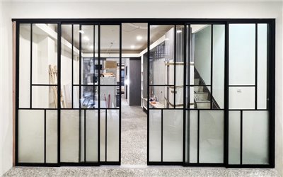地軌式黑框緩衝對開拉門/拉門(清玻/噴砂)WL189