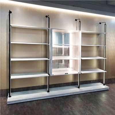 簡約造型燈柱壁面玻璃櫃展示架SL-2
