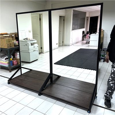 加輪置物單面黑框全身鏡